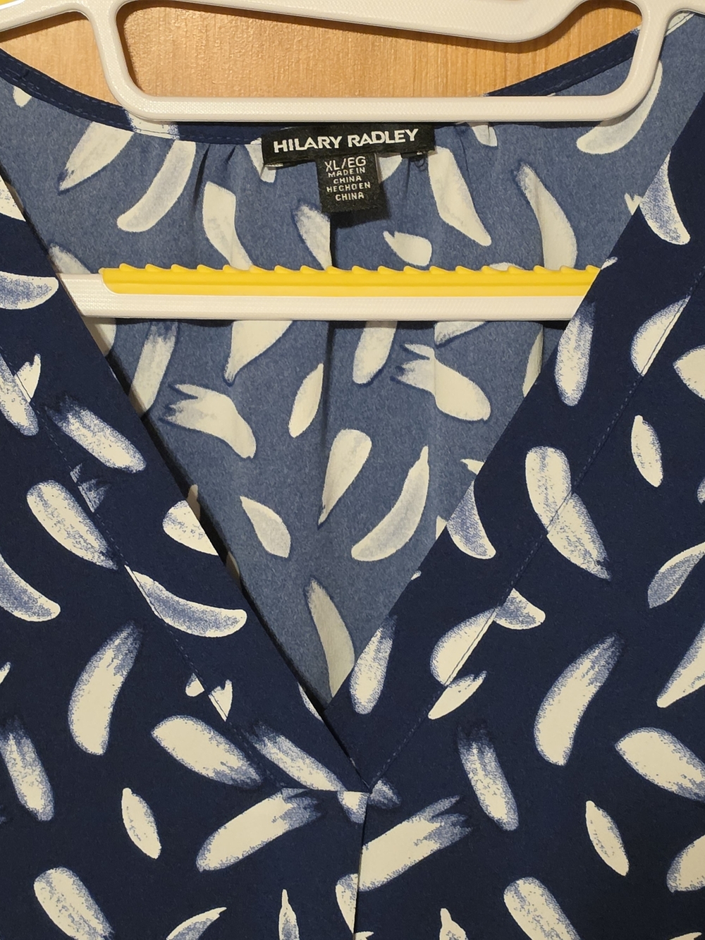 Hilary Radley Navy and White V-Neck Women's Top
